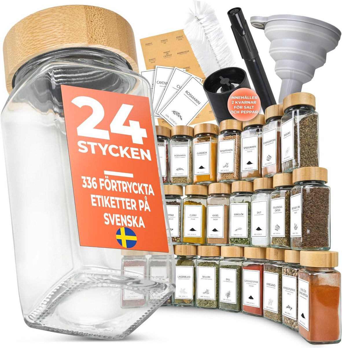 Houten Kruidenpotjes met Zweedse Etiketten