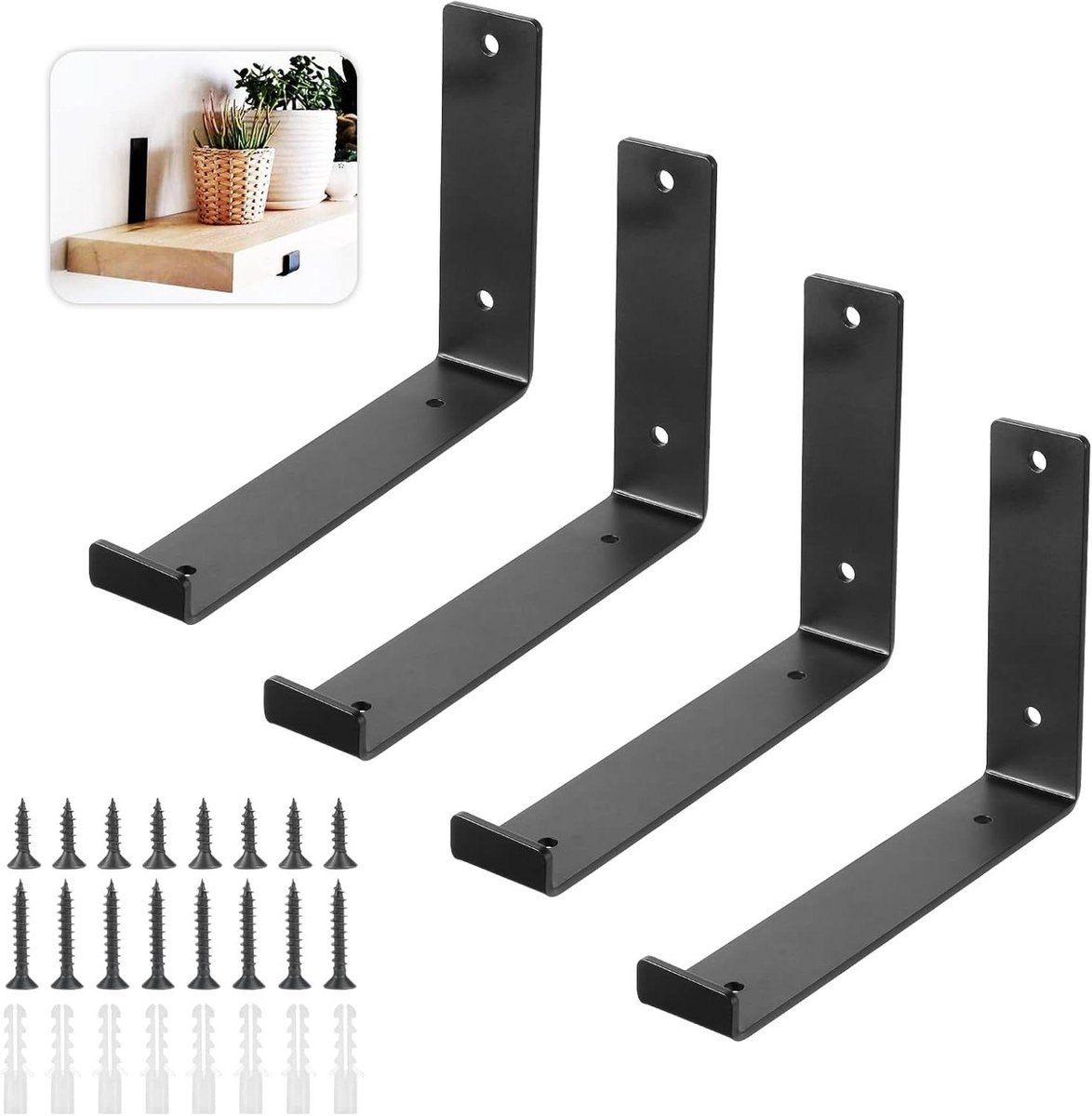 Allecta - Plankhouders set van 4 stuks voor zware lasten, zwart, 20 x 4 x 14 cm - industrieel design, muurplank bevestiging