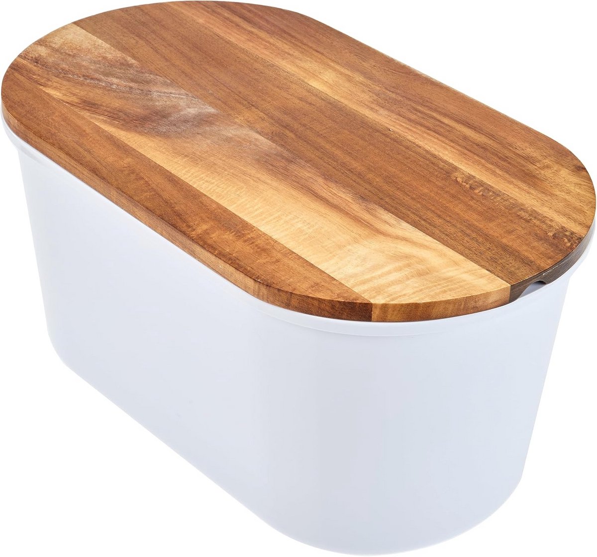 Ruimtebesparende Broodtrommel met Snijplank van Acaciahout - Ideaal voor 1 kg Brood, Wit