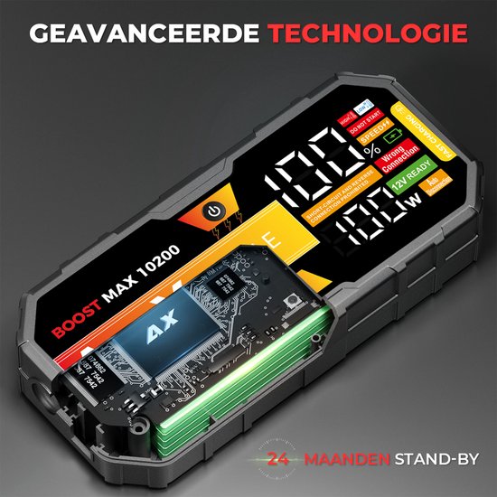 Vue détaillée de la batterie de démarrage AutoXtreme avec boîtier ouvert, circuit imprimé et batterie verte.