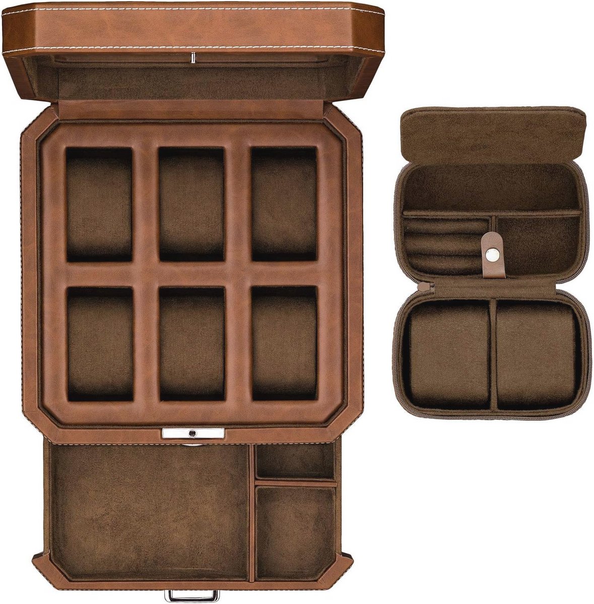 Luxe Horlogebox met 6 Slots en Valet Tray - Opbergrek voor Heren - Ideale Cadeauset