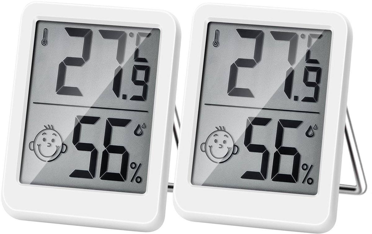 2x Mini Lcd-Thermometer - Groot Formaat - Digitaal Lcd - Thermometer Hygrometer - Elektronische Temperatuur-Vochtigheidsmeter Voor Binnenruimtes Sensormeter Weerstation - Wit