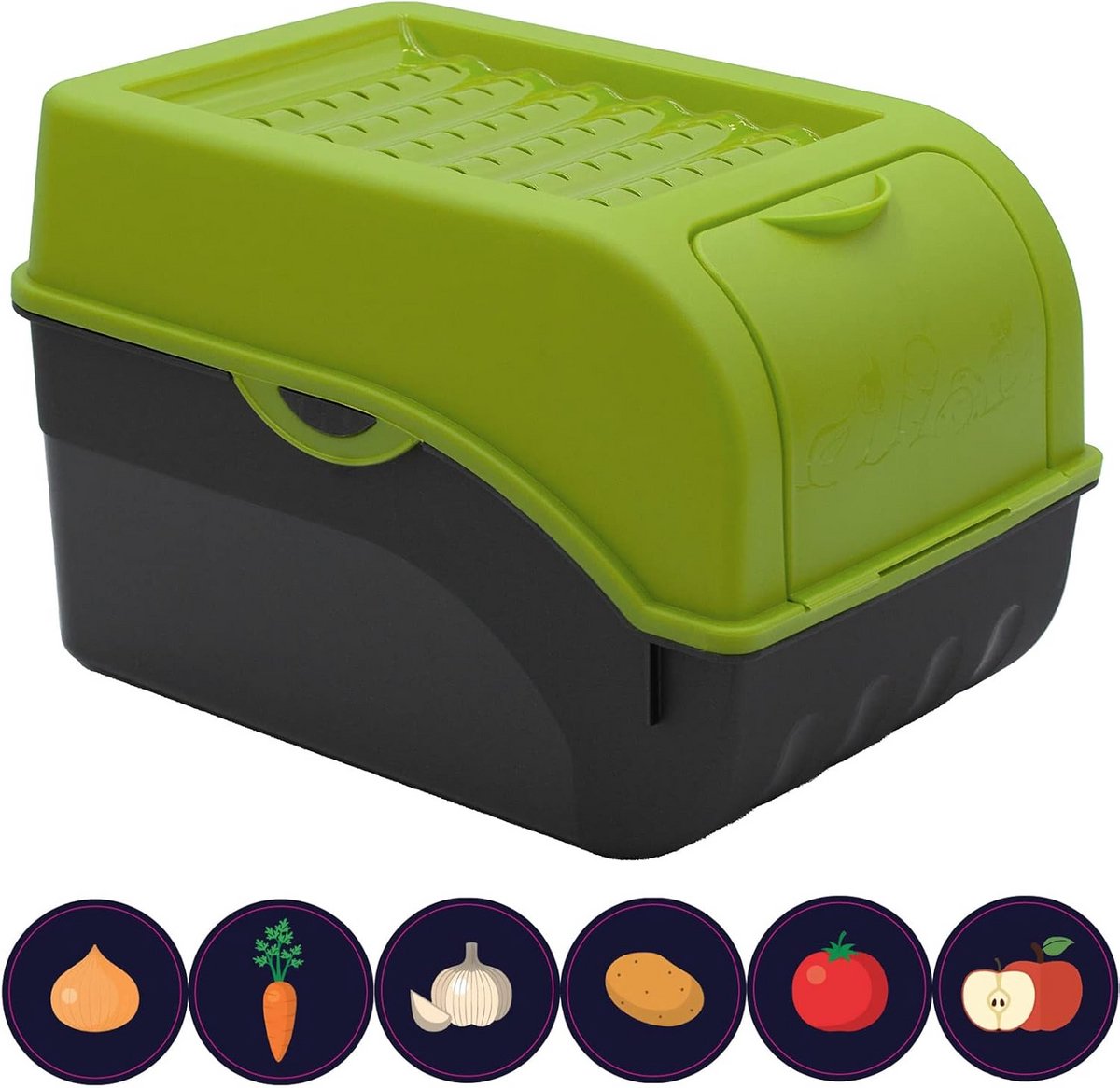 Bewaardozen voor groenten en fruit - 5L met deksel en 6 stickers - 29x19x19 cm