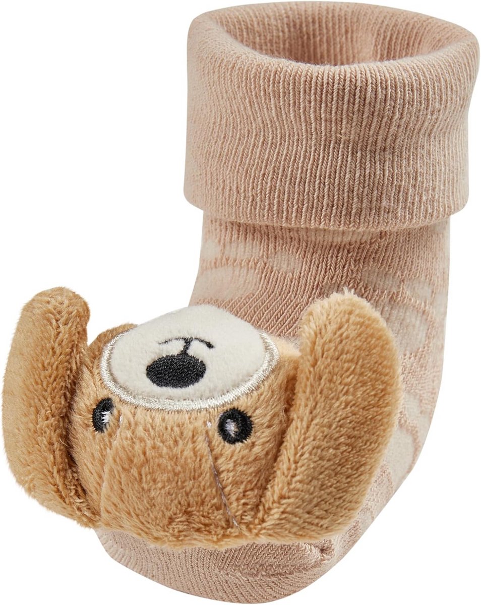Babysokken met Rammelaar Hondenthema Beige Maat 15-16 - Zacht en Stimulerend