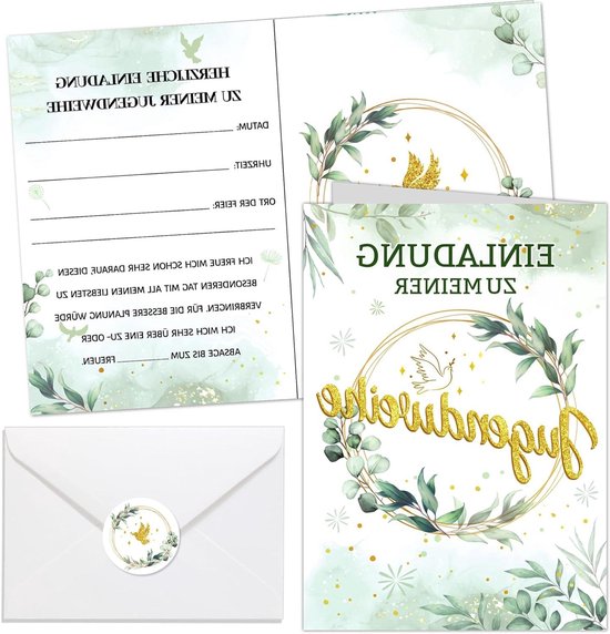 12 x glitter-regenbooguitnodigingskaarten, kinderverjaardag, voor