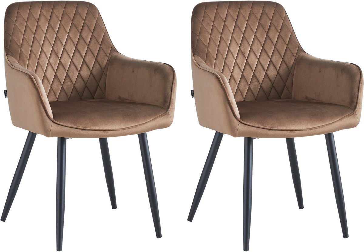 Colenis® - Beverly Eetkamerstoel - Set Van 2 - Bruin - Fluweel - Met armleuning