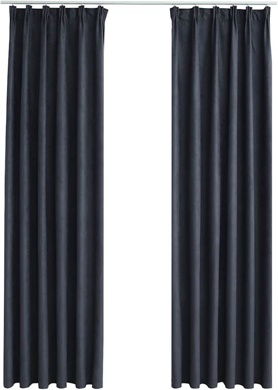 Gordijnen verduisterend met haken 2 st | Raamgordijn 140x225 cm antraciet