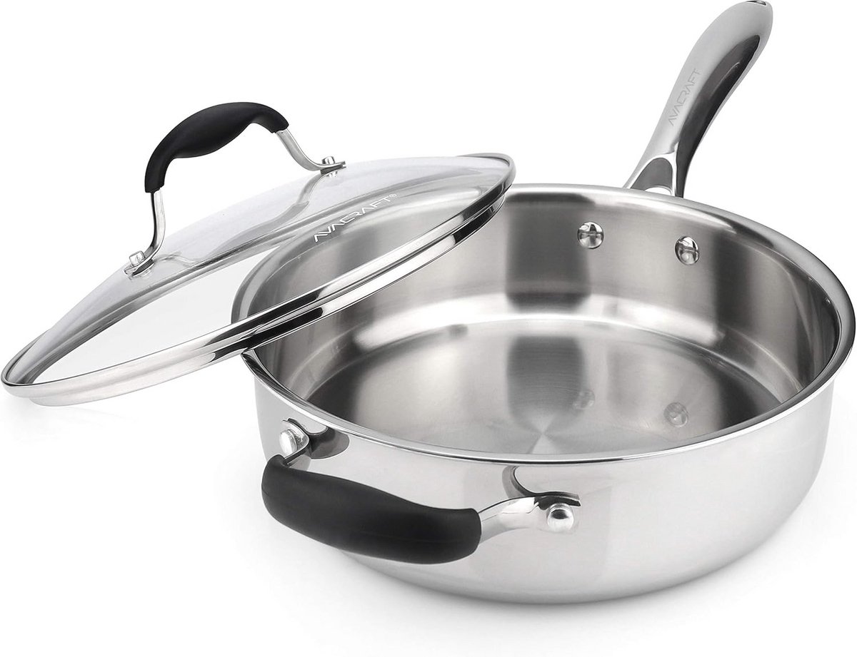 Tri-Ply RVS Saute Pan met Deksel - 3,5 Quart Koekenpan voor Inductie