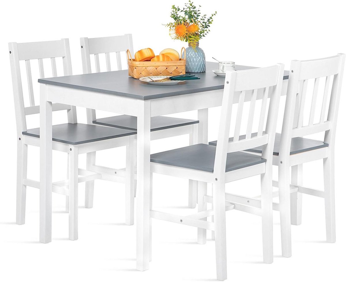 Eettafelset met 4 Stoelen - Grijze en Witte Eetgroep van Grenenhout voor Eetkamer, Keuken