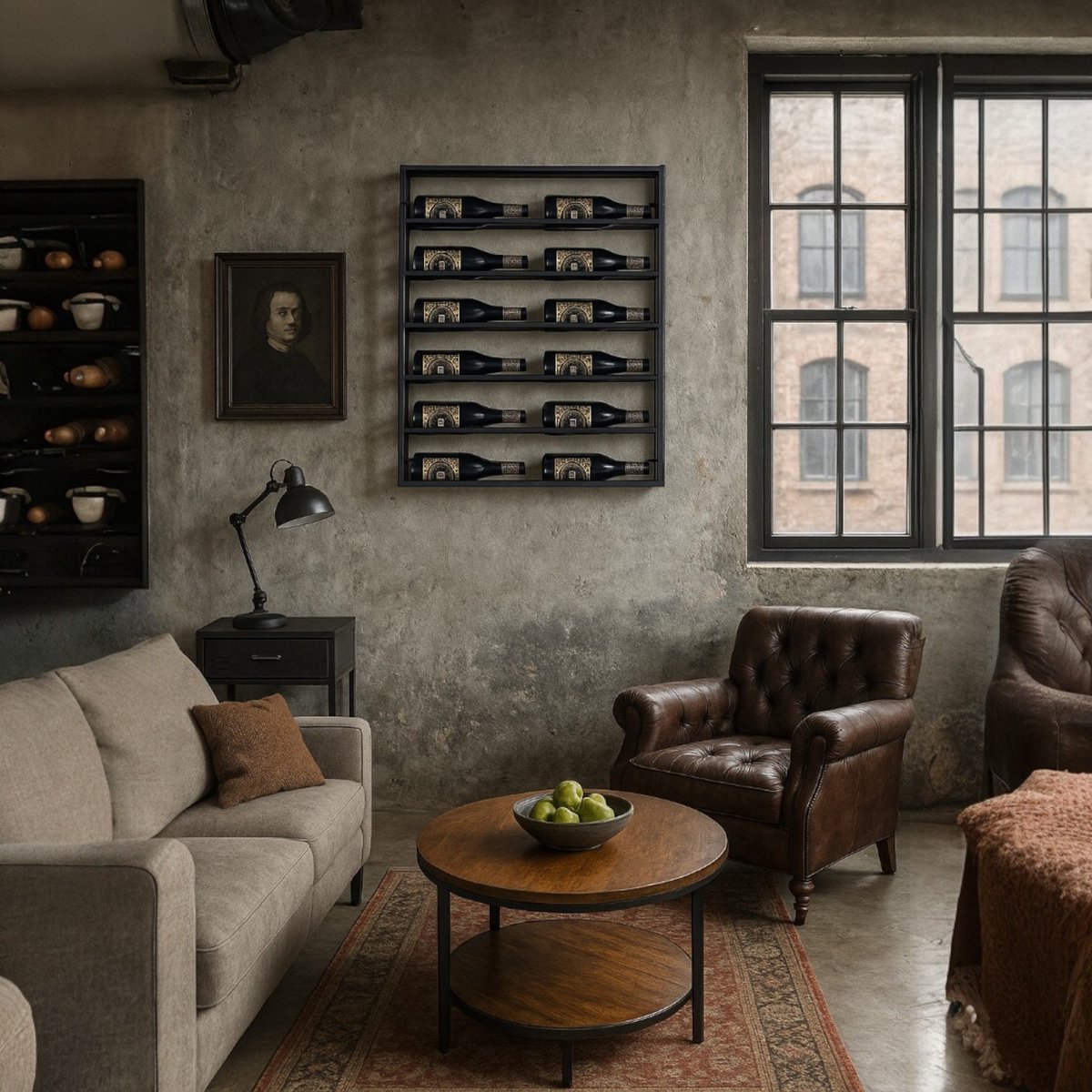Lendo Online Wijnrek voor aan de muur - 12 flessen - Industrieel - 73x10x84cm (BxDxH) - Wandrek - Flessenrek - Hangend wijnrek - Muurrek - Poedercoat Staal - Zwart