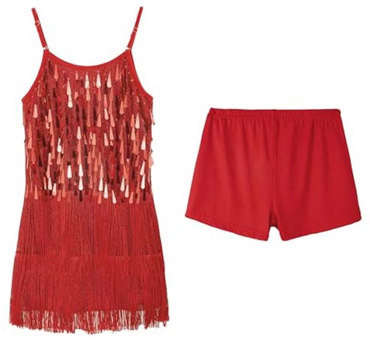 Glanzende Pailletten Danskostuum voor Meisjes - Mouwloze Mini-jurk met Franjes en Shorts