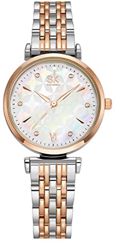 Dames Waterdicht Luxe Quartz Horloge Met Moeder-van-Parel Schijf in Zilver en Rose Goud