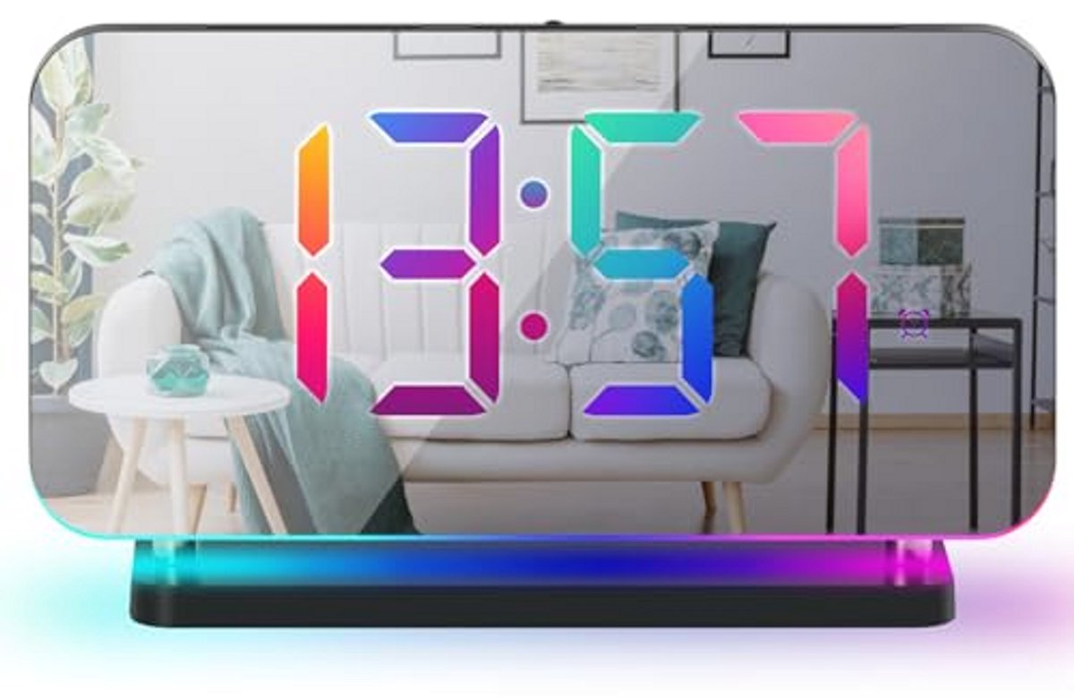 LED Wekker met Dynamisch RGB Kleurenscherm en Spiegel Oppervlak
