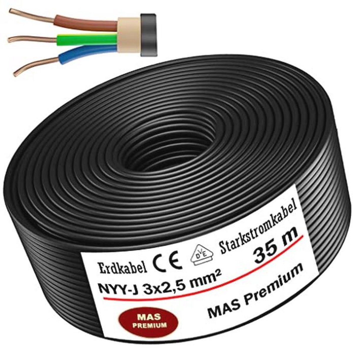 Premium NYY-J Aardkabel voor Buiteninstallatie 600/1000V - Beschikbaar in Diverse Lengtes