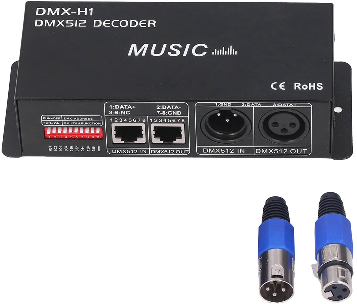 4-kanaals DMX 512-controller, 12V-24V DMX-decoder RGB LED-dimmerdriver voor LED-stripverlichting (8A per kanaal)