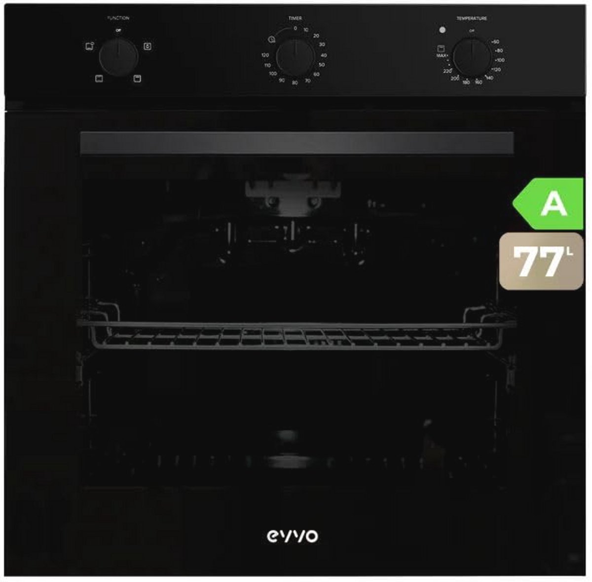 Inbouwoven met Grillfunctie en Stoomreiniging, 77 Liter, 2800W, 4 Programma's