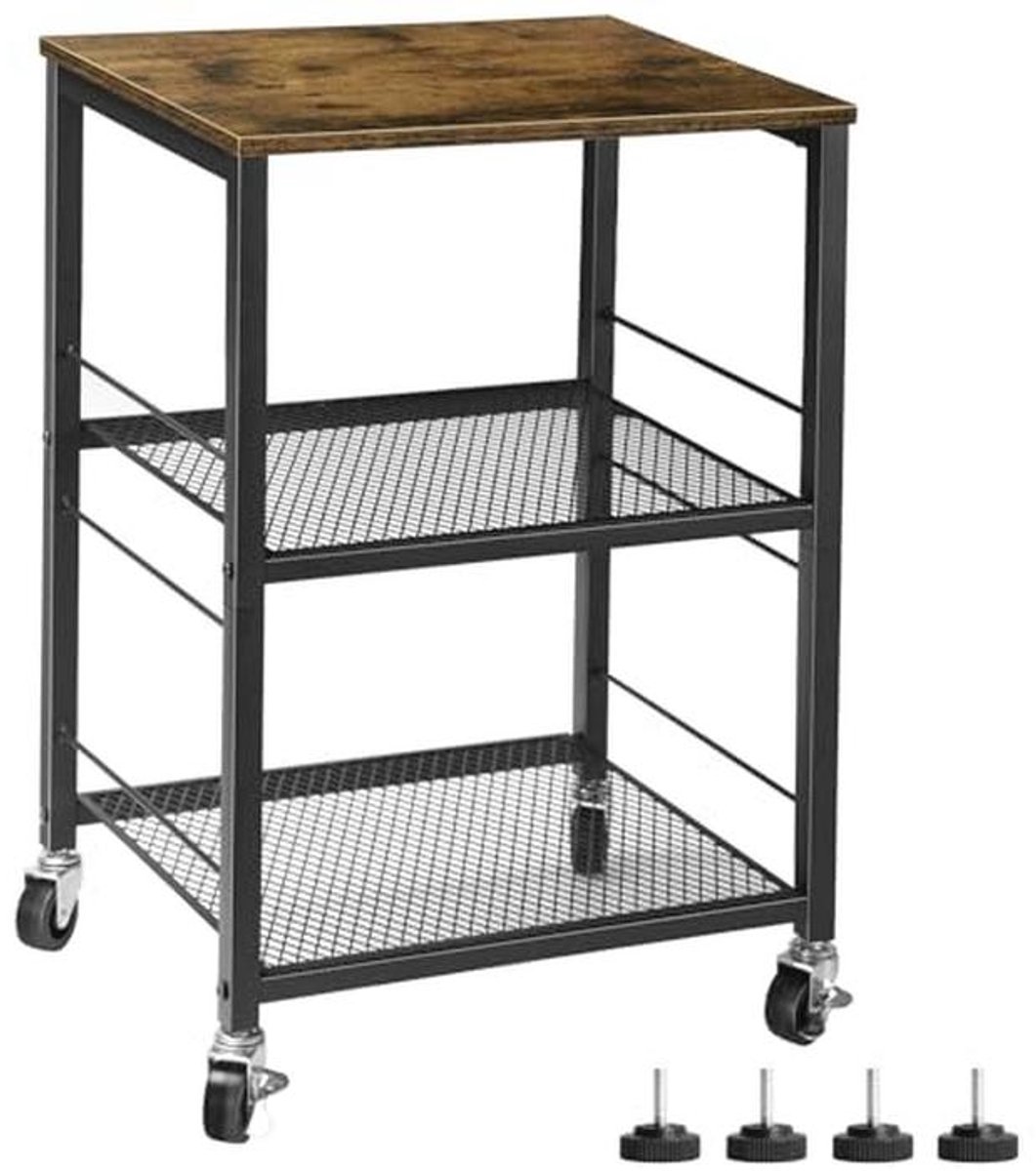 Industriële 3-laagse Eindtafel met Wielen en Opbergplank voor Kleine Ruimtes