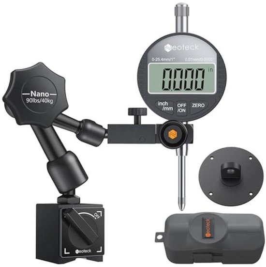 Digitaler Messuhr Satz Mit 80kg Magnetfuß – 0-25,4mm, 0,01mm Auflösung, LCD, Mm/in Umschaltung, Für Werkstatt & Kfz-Bremsscheibenmessung