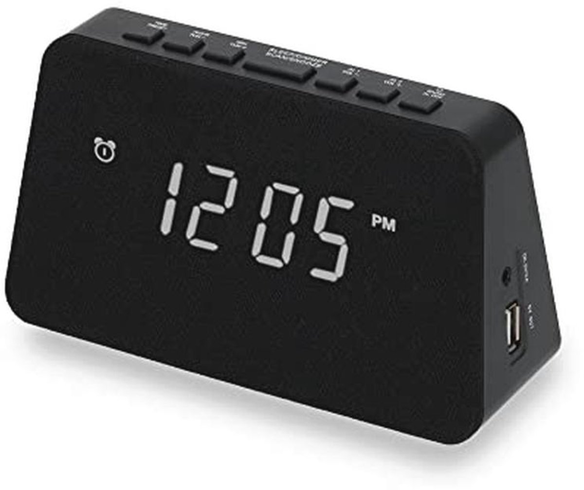 Digitale radiowekker met USB-lader en draadloos opladen – FM-radio, dual alarm en dimbaar LED-display