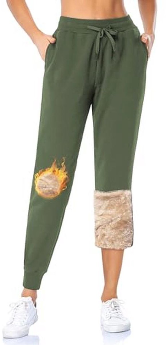 Warme Sherpa Gevoerde Dames Joggingbroek met 2 Zakken - Fleece Atletische Broek met Trekkoord
