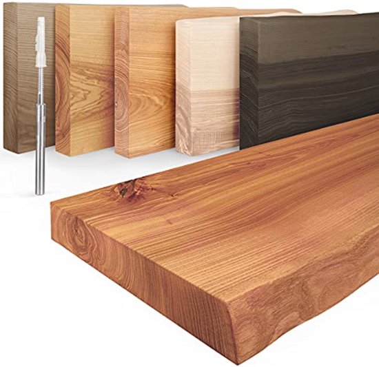 LAMO Manufaktur houten plank met natuurlijke rand, zwevende plank Invisible, Donker 80cm, LW 01 A 004 80W