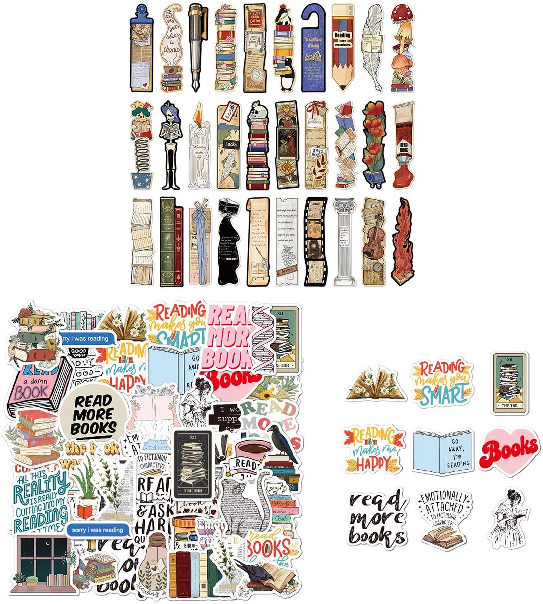 30 papieren bladwijzers en 50 leesstickers, retro leesbladwijzers, leesmarkerkaarten, creatieve bladwijzers voor op kantoor, draagbare boekklemmen.