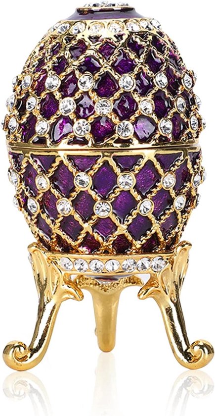 Allecta - Emaille Fabergé ei juwelendoos met diamanten - handgeschilderd paasei sieradendoosje - decoratief sieraden organizer - geschenkverpakking - 2.2x3.8 inch