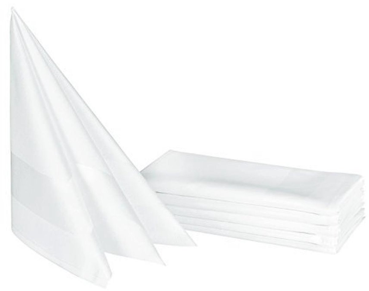 Set van 6 damast stoffen servetten 50x50 cm, wit, met luxe atlasrand