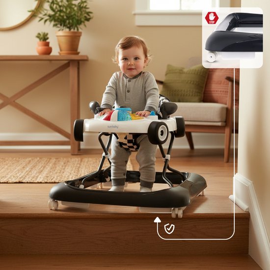 sun baby Loopstoel, baby walker vanaf 6 maanden, verstelbare hoogte, rubberen wielen - Wit-Zwart van Sun Baby — afbeelding 2