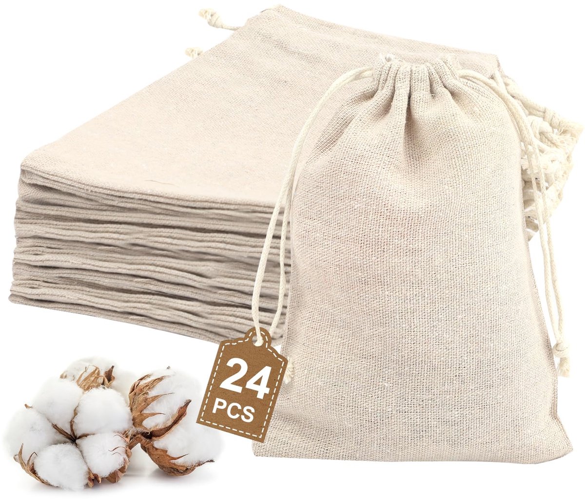 IMPERATORIS® Katoenen Tas - Draagtasje met Hengsels - Boodschappen voor Kinderen en Volwassenen - Stevige Kwaliteit - 24 Stuks - Naturel - 13 x 18 cm