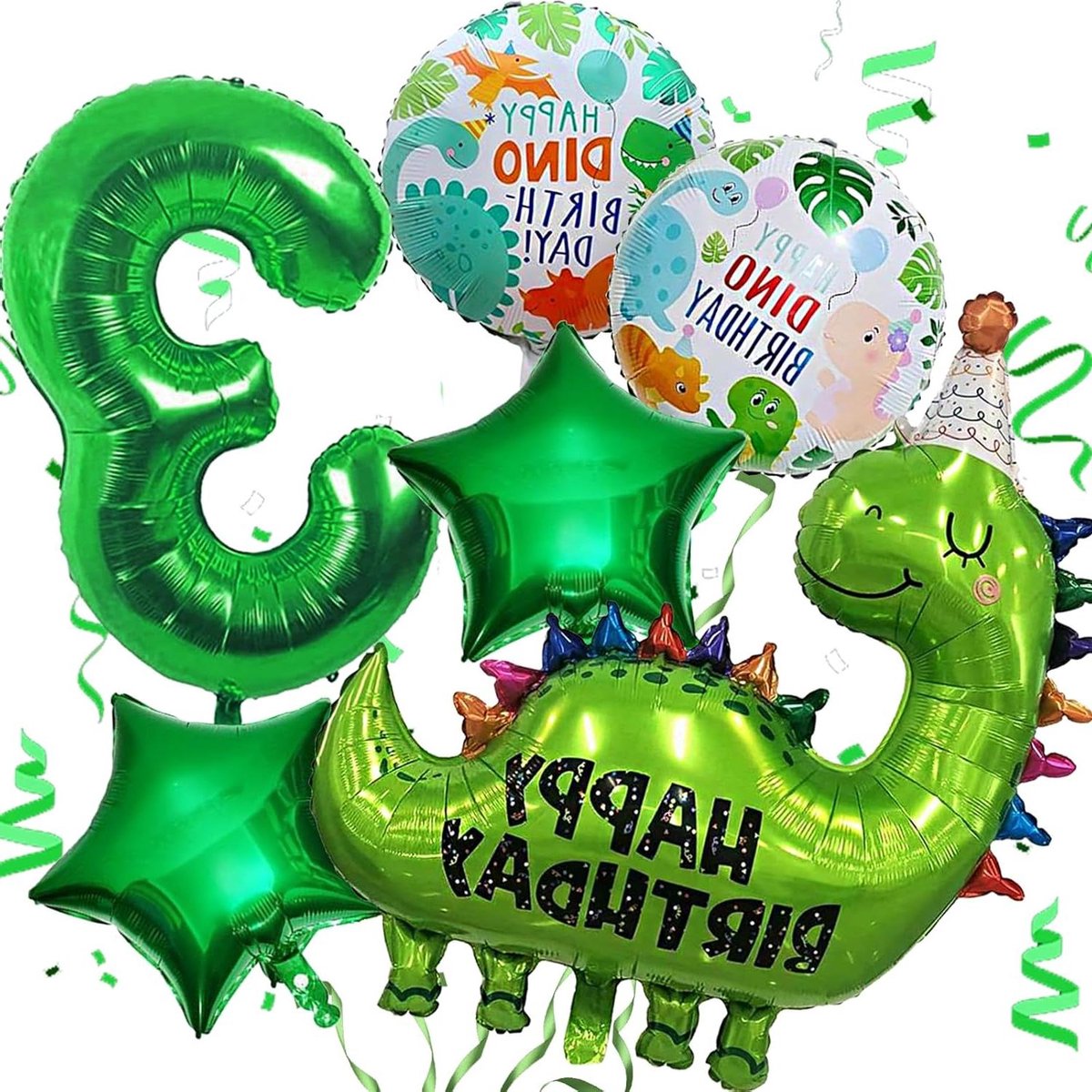 Cosensi - Verjaardagsset dinosaurus voor 3 jaar, grote ballonnen en jungle decoratie voor jongens.