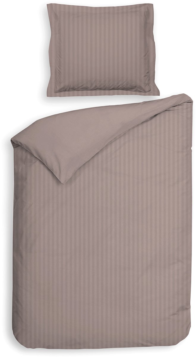 Heckettlane Dekbedovertrek Banda - Bedlinnen met Strepen - 140x200-220 cm - Eenpersoons - Roze - Dekbedovertrek van 100% Katoen-Satijn Rose Tan