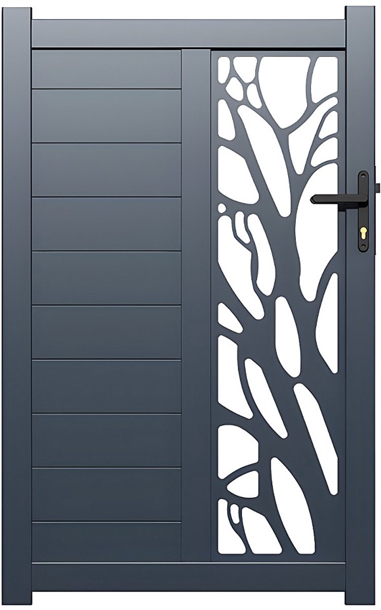 Vente-unique Halfopengewerkte aluminium draaipoort met motief L105 x H72 cm antraciet LABR