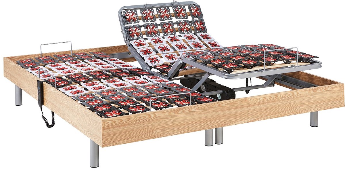 Vente-unique Elektrische relaxbedbodem 2 x 48 contactplaatjes en natuurlijk eikenhout van Ysmée - 2 x 70 x 190 cm - OKIN-motors