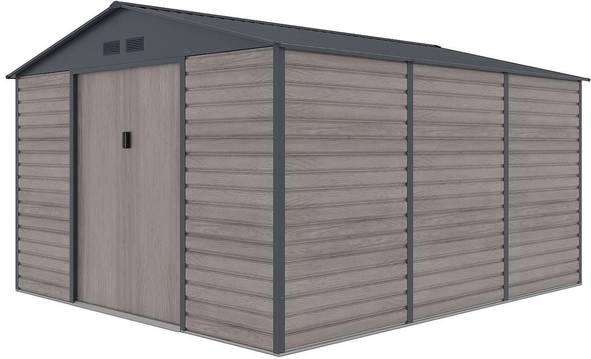 Bol.com Vente-unique Tuinhuisje van gegalvaniseerd staal met grijs houteffect 13,12 m² - ADELMO aanbieding