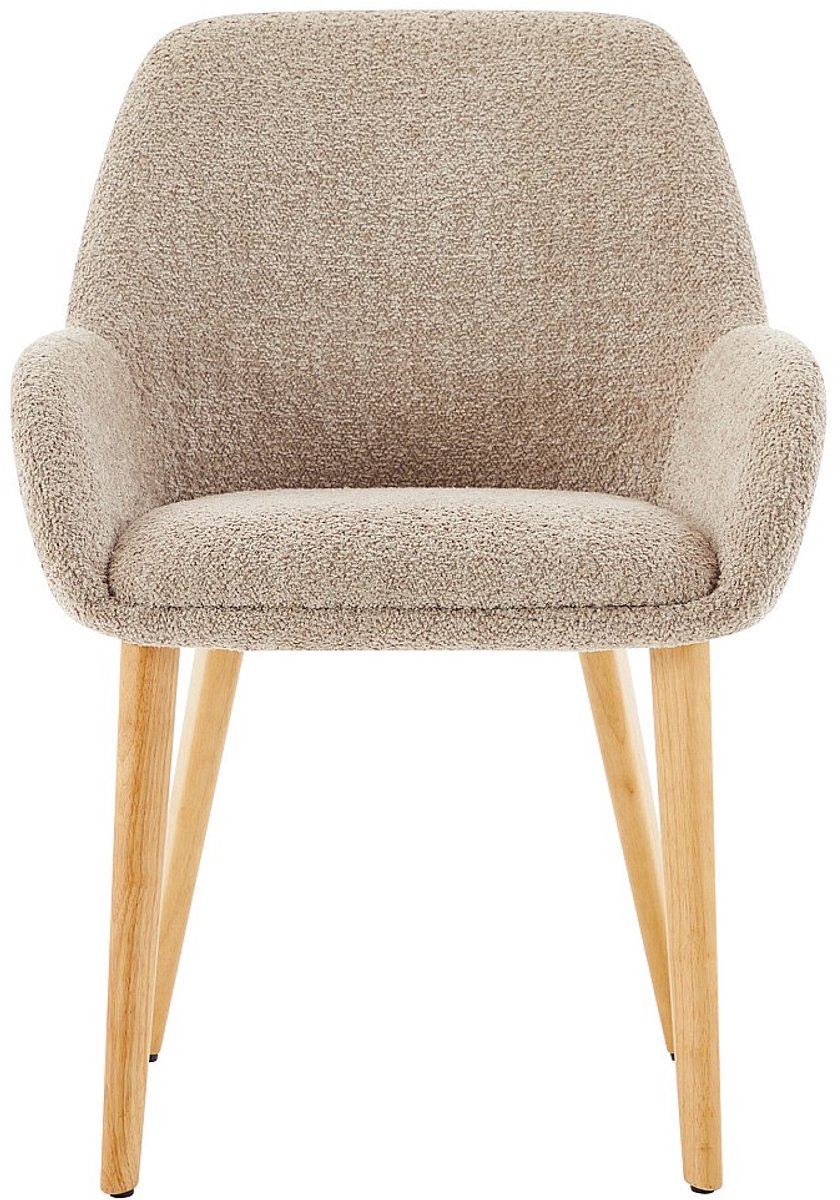 Vente-unique Set van 2 stoelen met armleuningen in boucléstof en rubberhout - Taupe en licht naturel - VALENYO