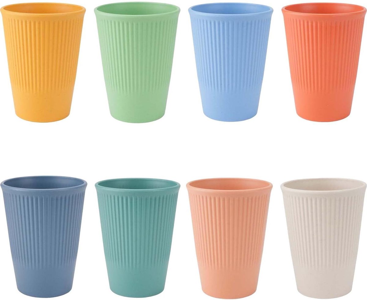 Cosensi - Herbruikbare plastic drinkbekers voor kinderen en volwassenen - Set van 8 - 350 ml - Geschikt voor picknick en camping - Stapelbare plastic waterbekers - Keukenaccessoires
