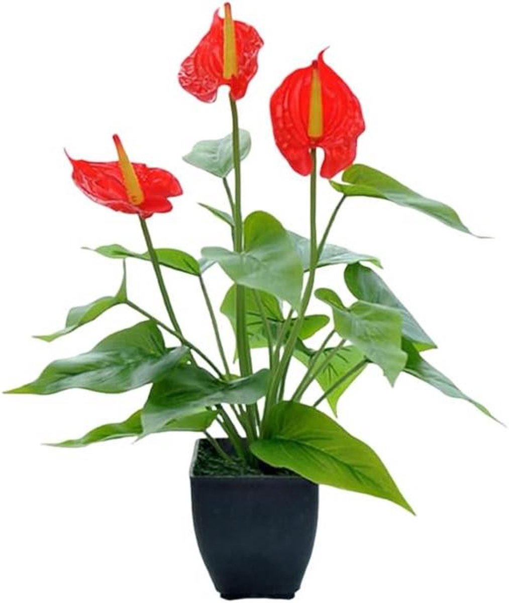 Cosensi - Kunstmatige potbloemen anthurium bonsai plant voor binnen en buiten - Rood - Decoraties voor huis, tuin, kantoor, veranda