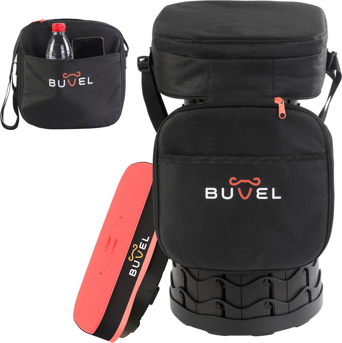 Buvel® Opvouwbare kruk - Kruk - Campingstoel - Inklapbaar - Telescopisch - Visstoel - Voetenbankje - Rood - Vierkant - Met kussen