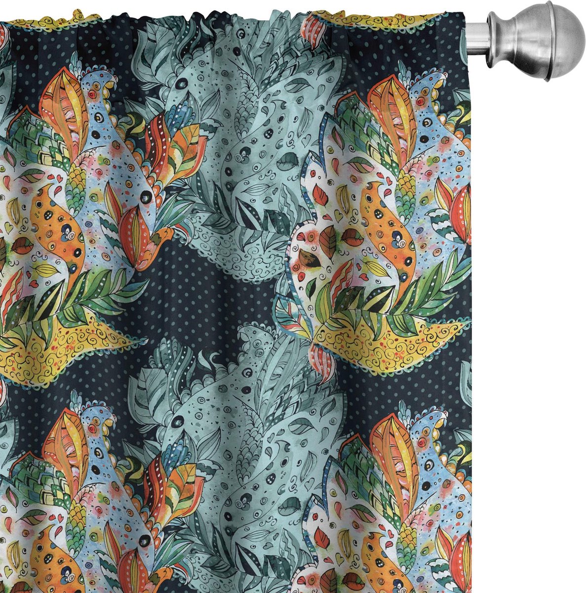 ABAKUHAUS Paisley Gordijnen – 2x75x175 cm – Microfaser – Blauw/Oranje Blauw en Oranje