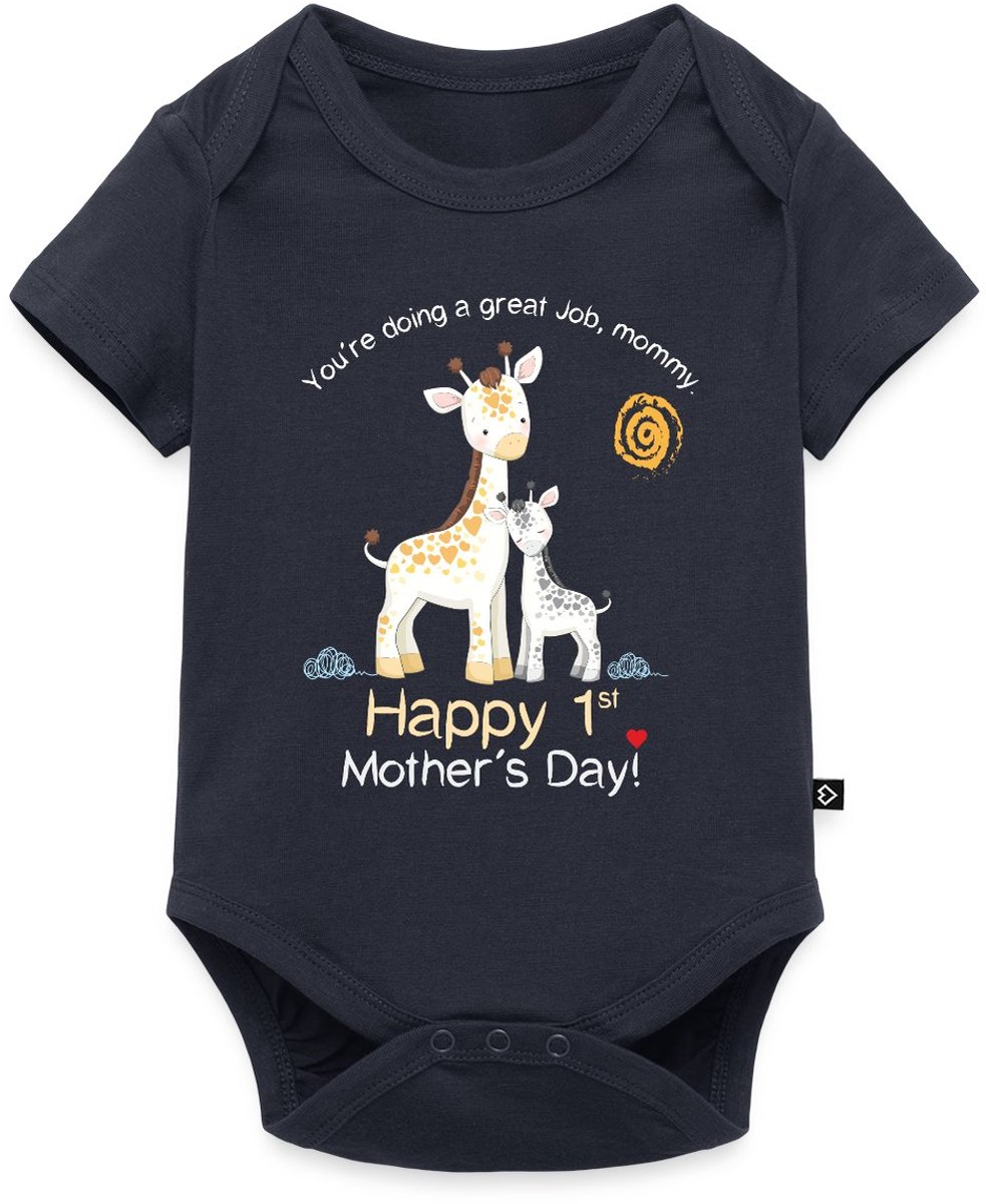 Giraf Gelukkige Eerste Moederdag Baby Rompertje Met Korte Mouwen