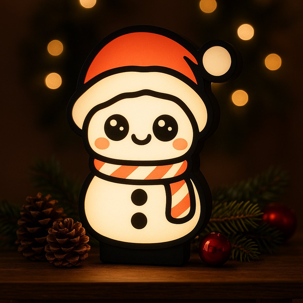 Kerst Sneeuwpop Nachtlampje – 3D Cartoon Lightbox – Sfeervolle Kerstdecoratie & Cadeau -Ke