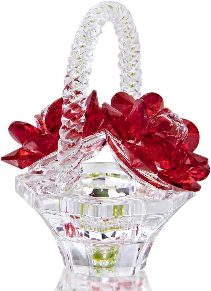 Cosensi - Roze Kristal Vaas Beeldje Glazen Ornament, Kristallen Mand met Bloemen Presse-papier, Cadeau voor Moeder - Interieurdecoratie, Bloemen Decor, Moederdagcadeau