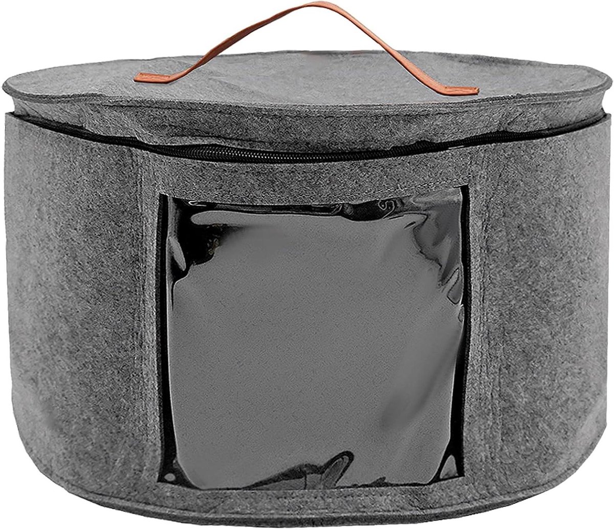 Cosensi Opvouwbare opbergdoos voor mutsen - Hoedendoosje met rits en leren handvat - Transparante raamhoed - Geschikt voor kast en reizen - Grijs - 42 x 26 cm Any