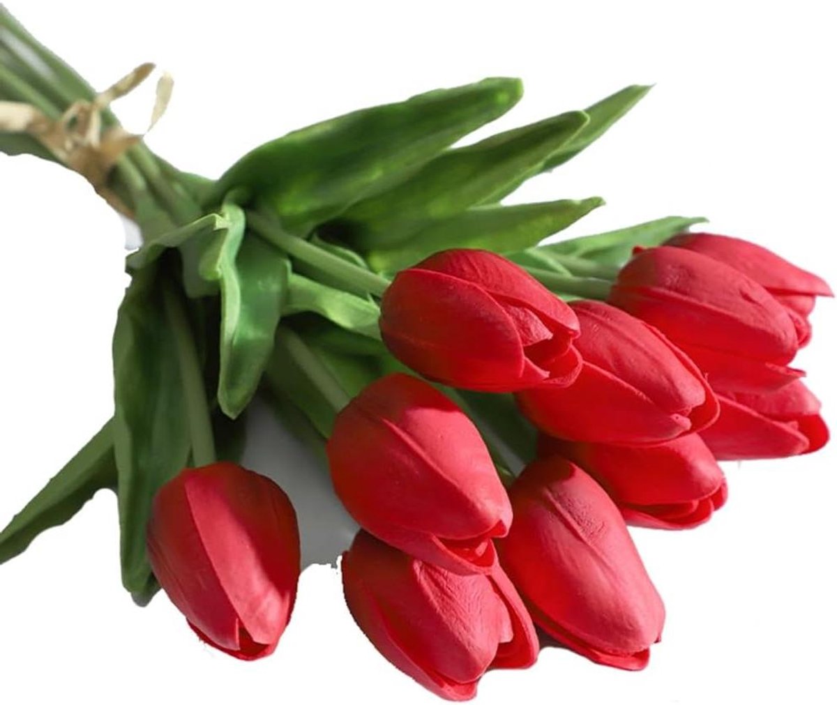 Cosensi Kunsttulpen Boeket van Latex Echte Touch - Tulpenboeket als Bloemstuk voor Thuis Feest Bruiloft - Tuindecoratie Rood 10 Stuks Any