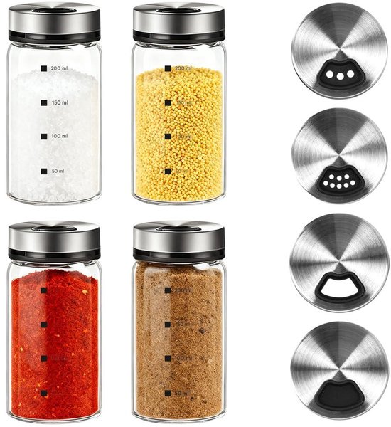 GoMaihe Magnetische Roestvrijstalen Kruidenpotjes 12 Stuks Set, Ronde kruidenpotjes Kruiden