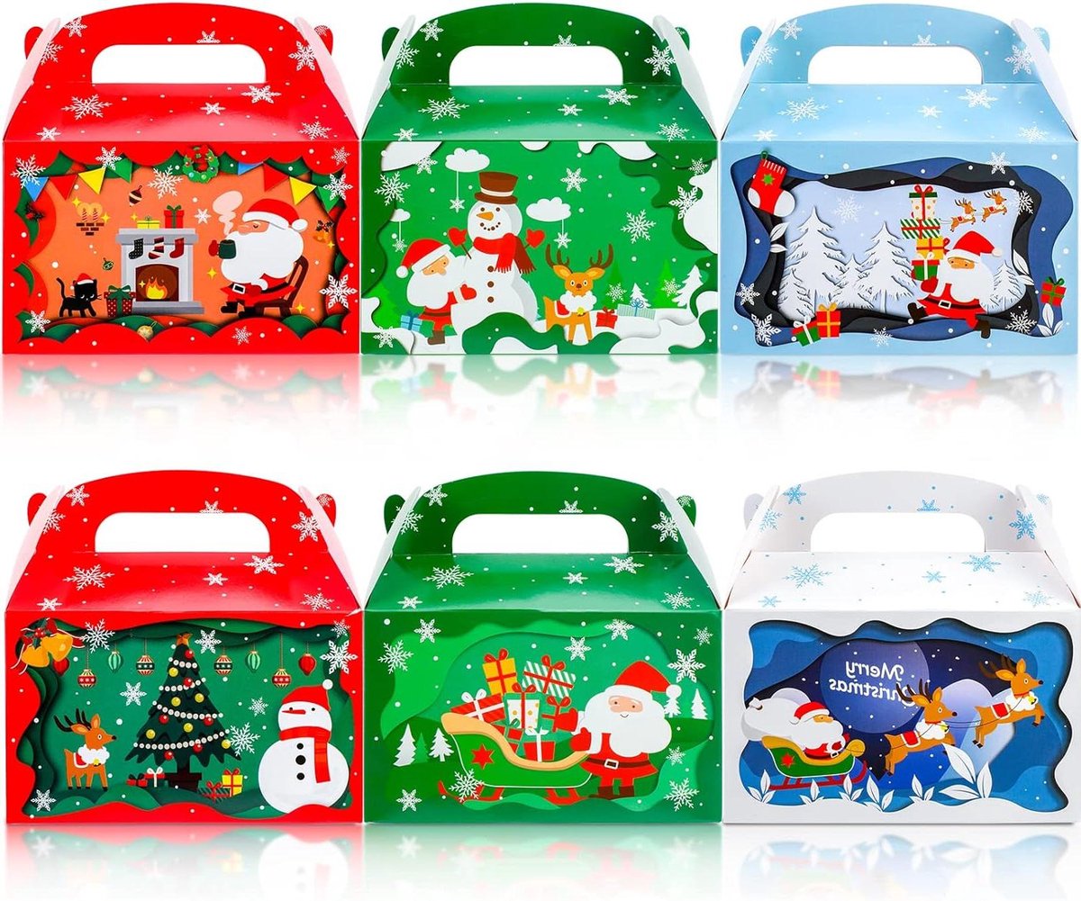 Cosensi - Kerst Cupcake Boxen - Geschenkdozen voor Kersttraktaties - Set van 12 - Kerst Ontwerp - Voedsel Verpakking - Bakkerijdozen met Kerstman, Sneeuwman en Kerstboom Decoratie