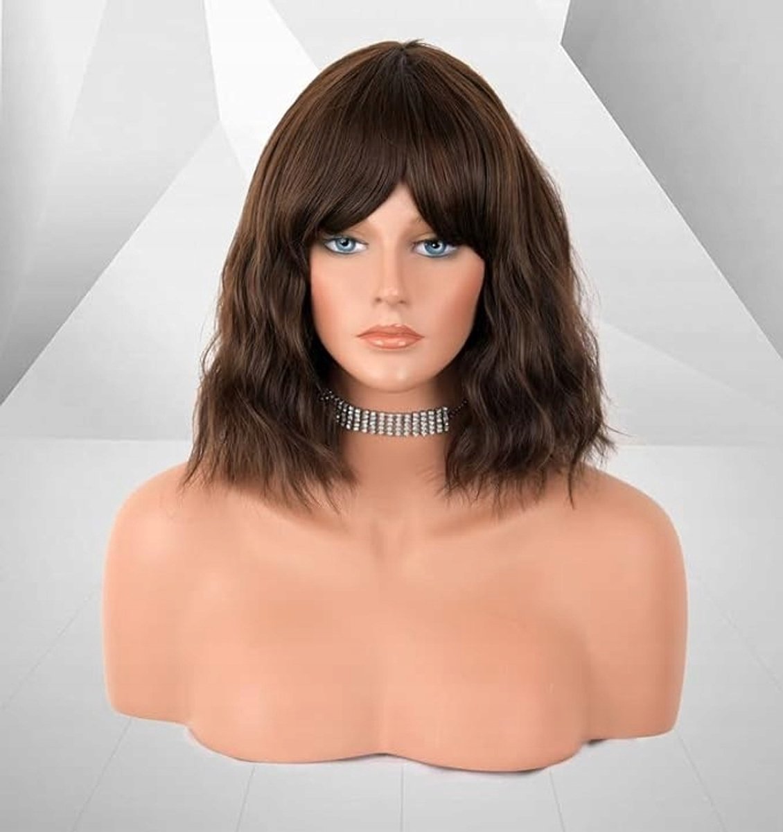Merkloze Bob Pruik met Pony - Goudvend, Chocoladebruin, 25 cm