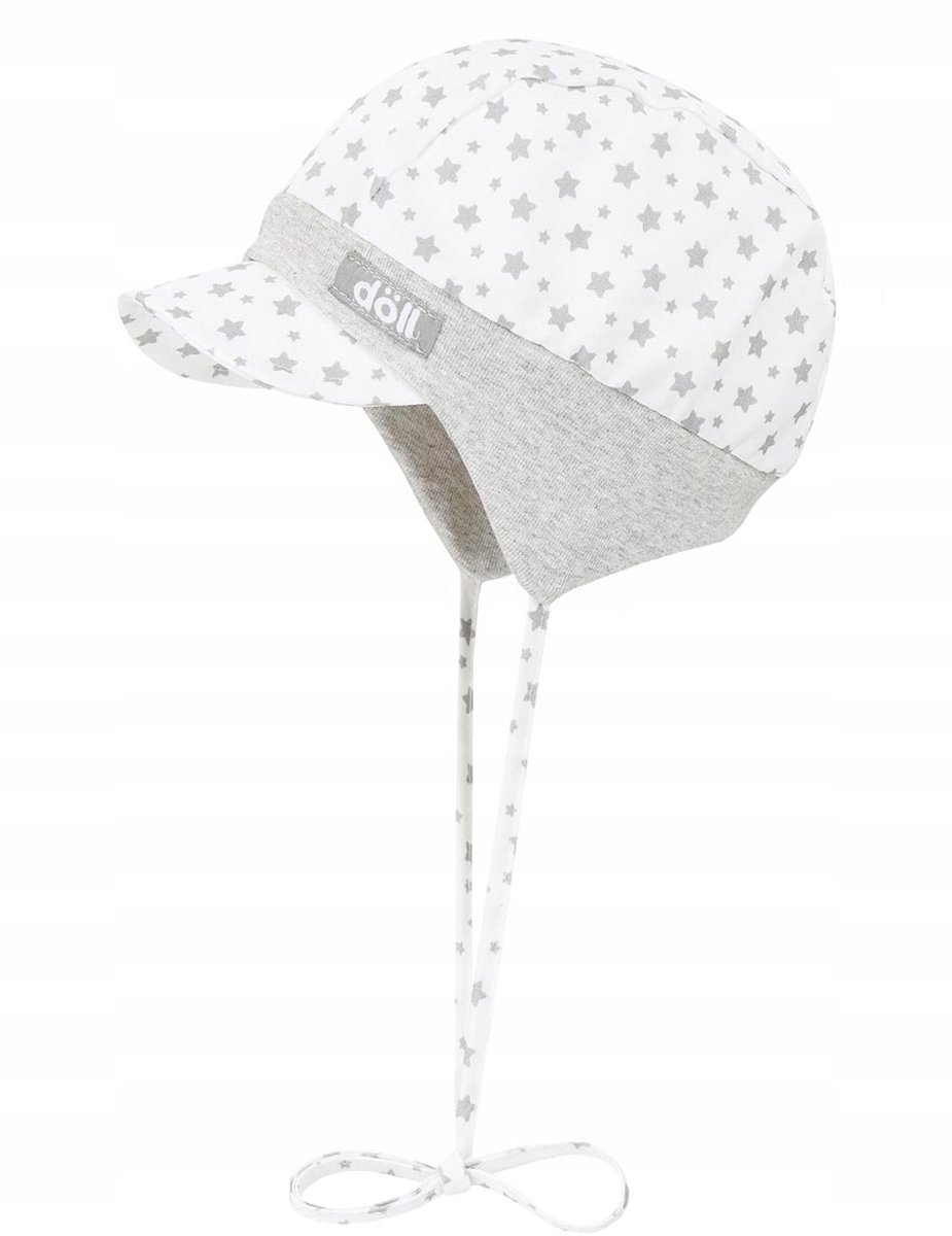 Grijze baby muts met strik en sterrenprint, maat 39