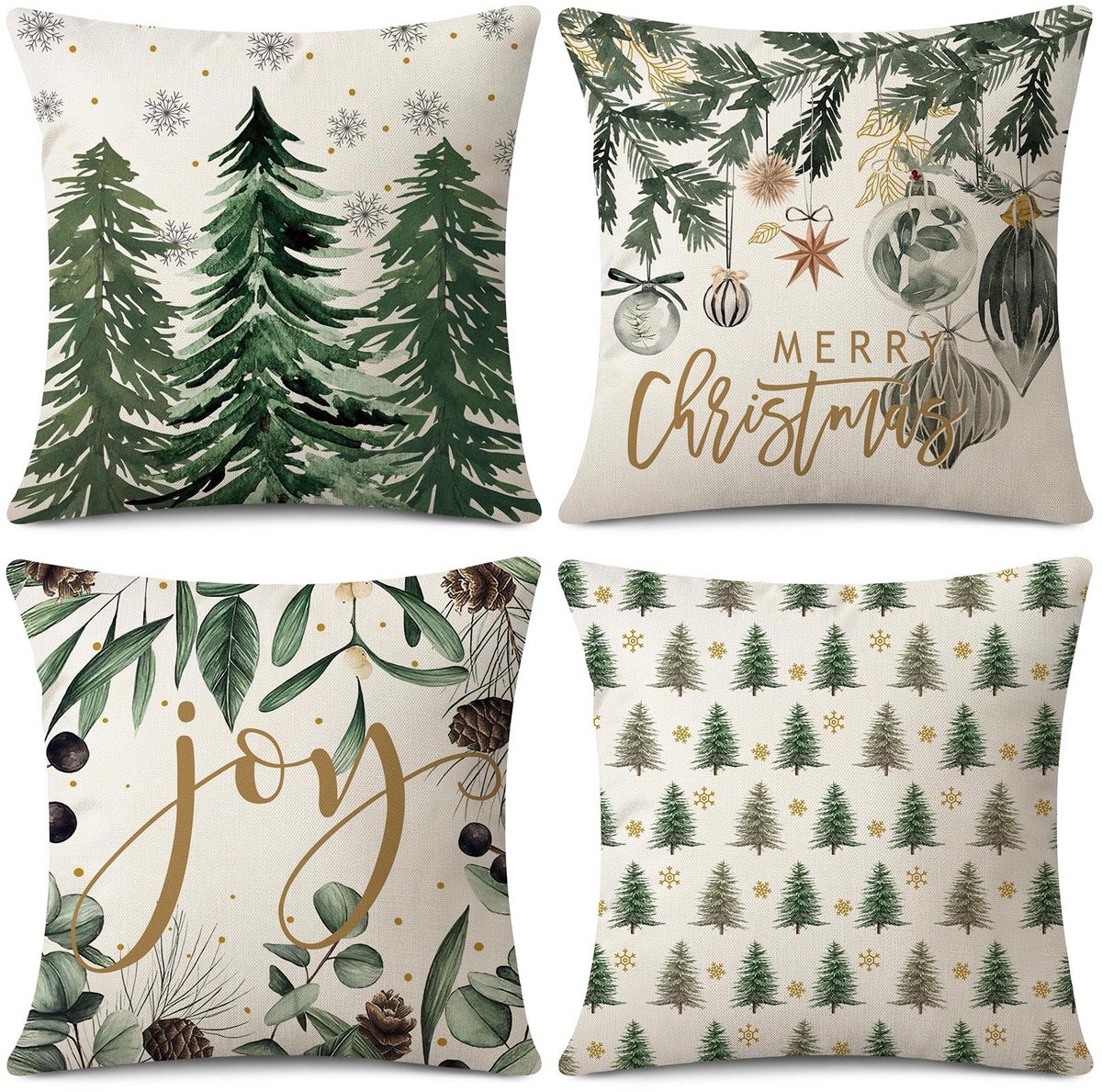 Unyqoos Set van 4 Kerst Kussenhoezen met Decoratieve Print voor Huis en Tuin groen
